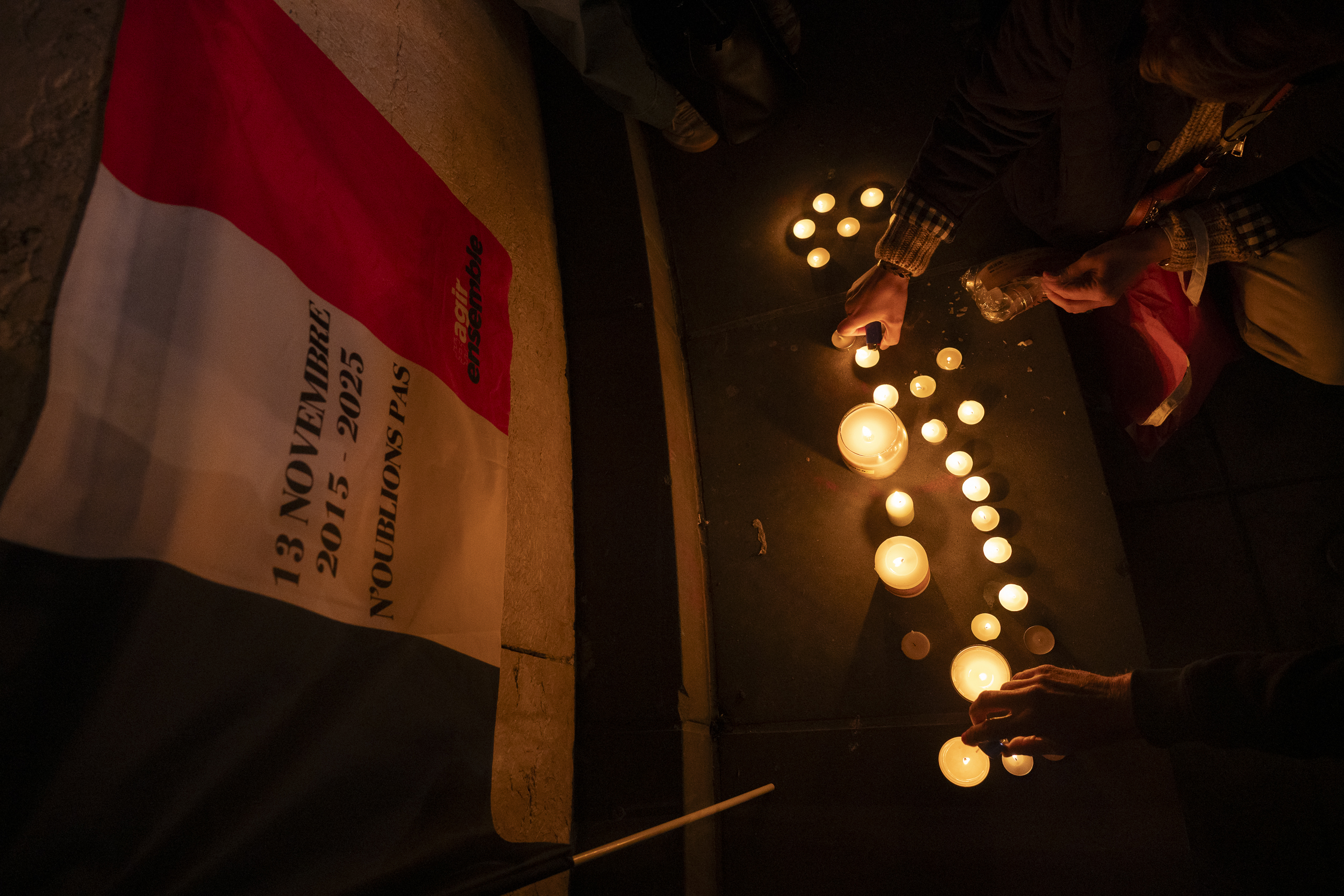 Commemoration marking the 10th anniversary of the November 2015 Paris attacks, Place de la Republique, Paris, November 2025.