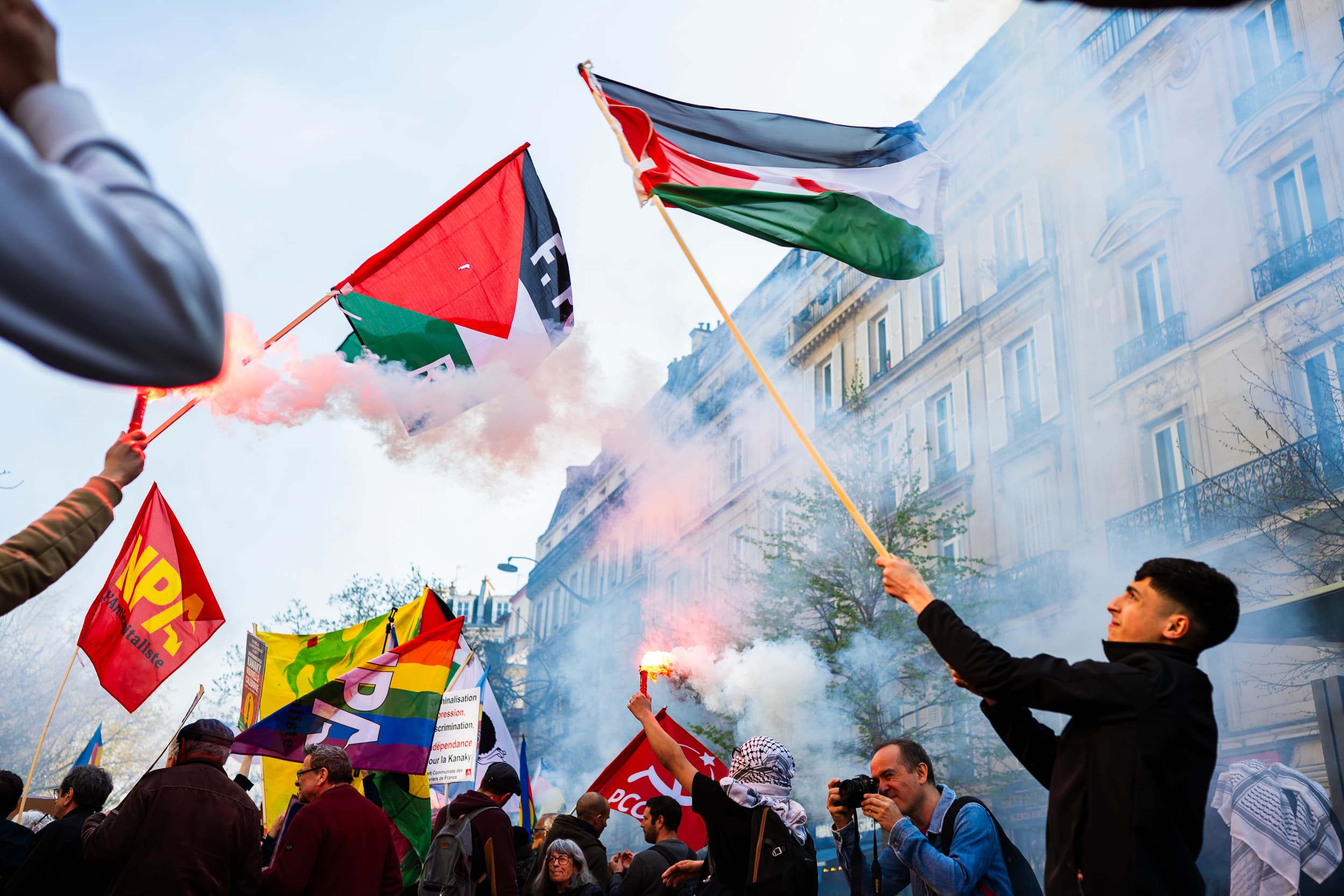 Prisoner solidarity protest at Place de la Republique, Paris, March 2026.